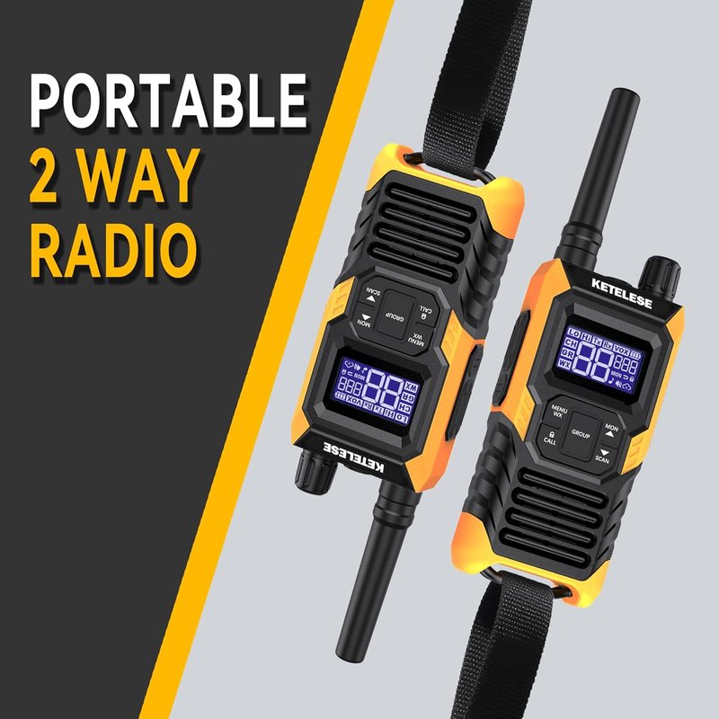 KETELESE T4 Walkie Talkie - IP67 Waterproof Two-Way Radio with Type-C Rechargeable Battery | 2-Pack, Orange
