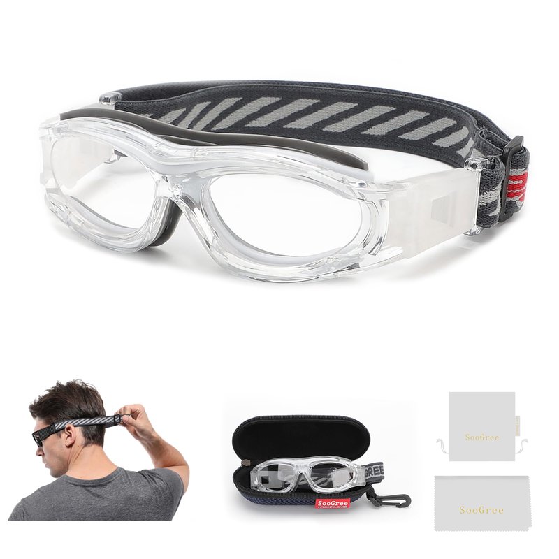SooGree Kids Sport Goggles Basketball Football Goggles Glasses Boys Safety Eyewear Anti Shock Collision Glasses Frame 7-14 (Transparent frame grey pads)