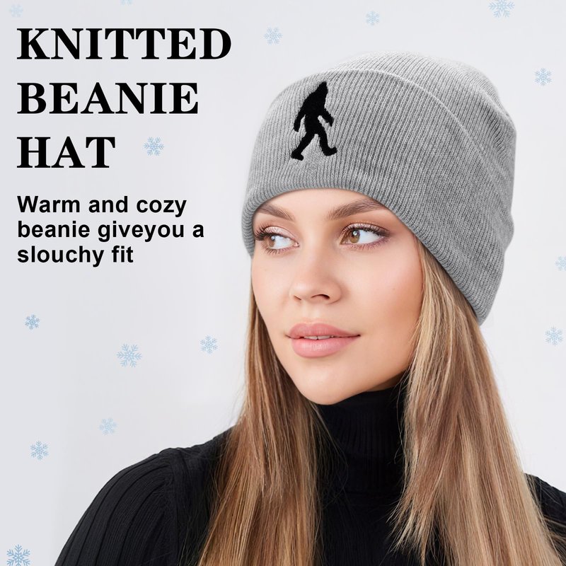 Chicingyou 2 Pack Sasquatch Beanie for Men Sasquatch Knit Hat for Women Winter Warm Cuffed Skull Cap Christmas and New Year Gifts for Dad Husband Grandpa
