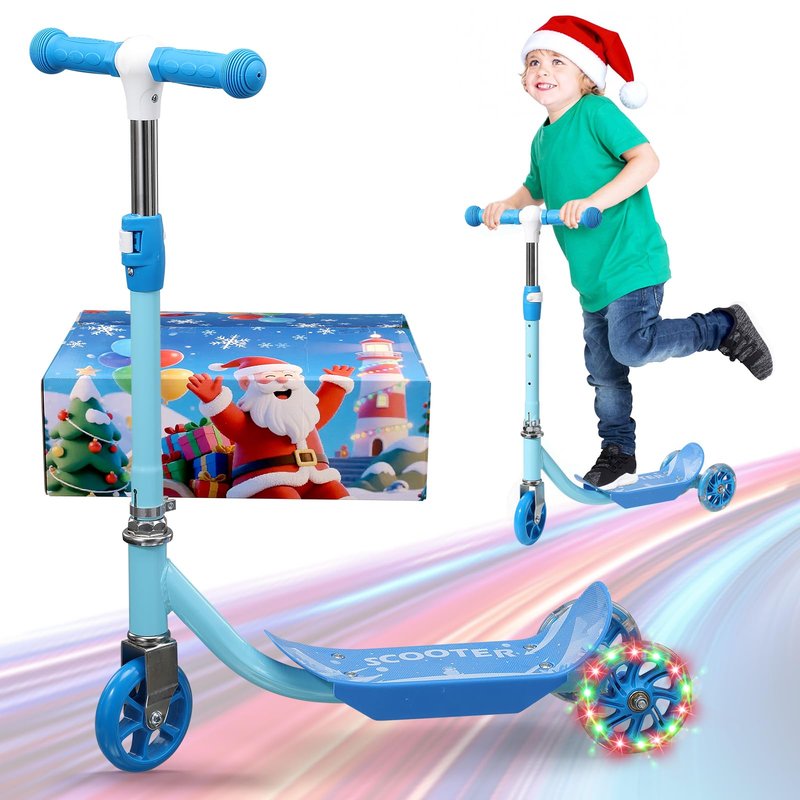 Scooter for Kids 3-5 with LED Lighted Wheels, 3-Wheel Kick Scooters with Adjustable Handlebar, Cute Deck, Outdoor Indoor Safe Smooth Riding Toddler Scooter, Boy Girl Gift Christmas Box, up to 100 lbs