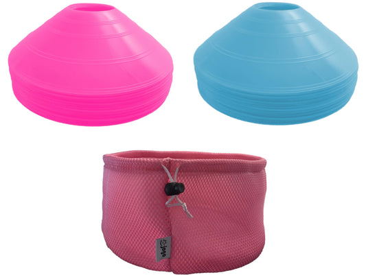 Justjogo Agility Training Cones 30-Pack, Pink Round Mesh Carry Bag, Sports Practice, Workout Equipment