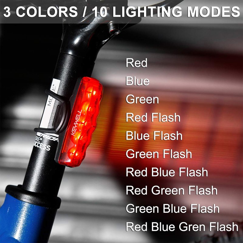 Bike Tail Light USB Rechargeable-Super Bright LED Bicycle Rear Light with Red/Blue/Green Color Waterproof Taillight for Cycling Safety (Red/Blue/Green)