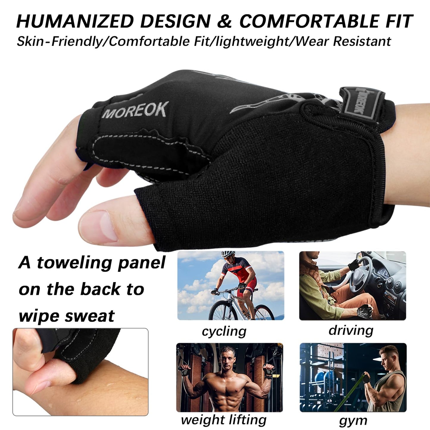 MOREOK Cycling Gloves Bike Bicycle Gloves, Half Finger 5MM Gel-Gray-L