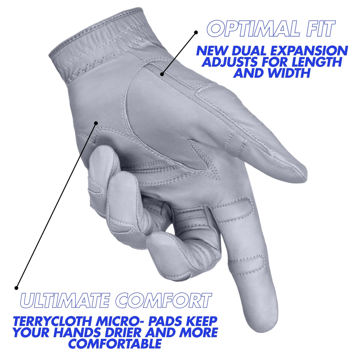 Bionic Men's StableGrip with NaturalFit 2.0 Golf Glove with Dual Expansion Thumb for Best Fit - Premium Cabretta Leather… (Gray, Medium, Left)
