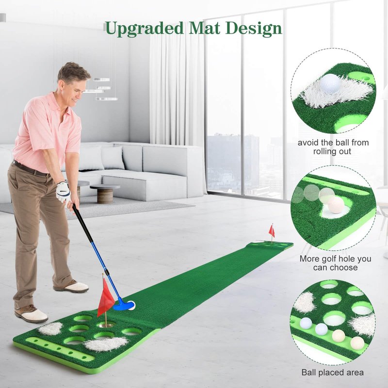 Luricaa Golf Putting Game Set, Golf Putting Green Mat with 4 Balls, 2 Cups & Flags, 1 Portable Bag for Outdoor & Indoor Party Game