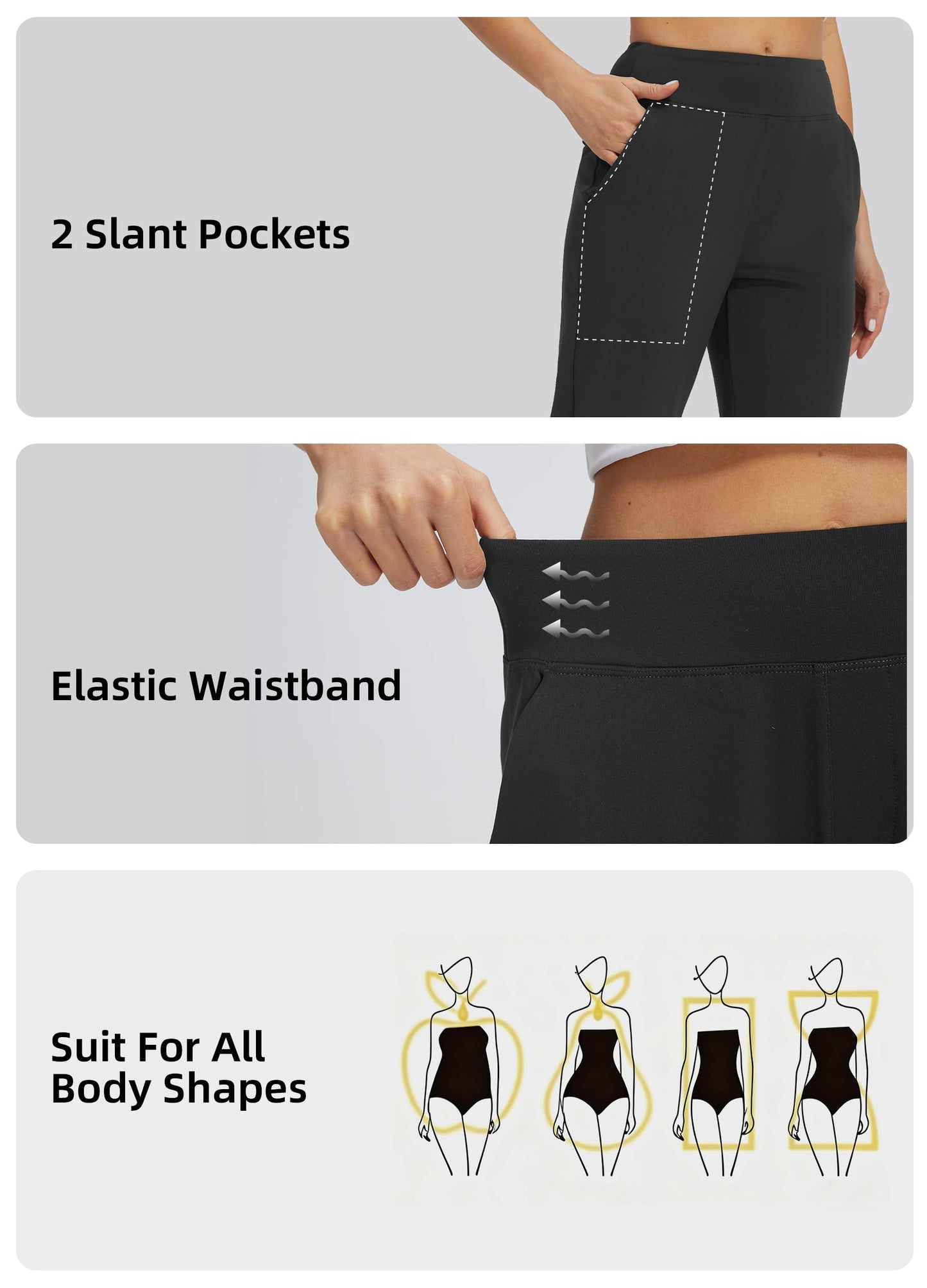 Libin Womens Casual Travel Pants Stretchy Golf Ankle Pants 7/8 Dress Pant Slacks Athletic Workout Sweatpants with 4 Pockets Black L