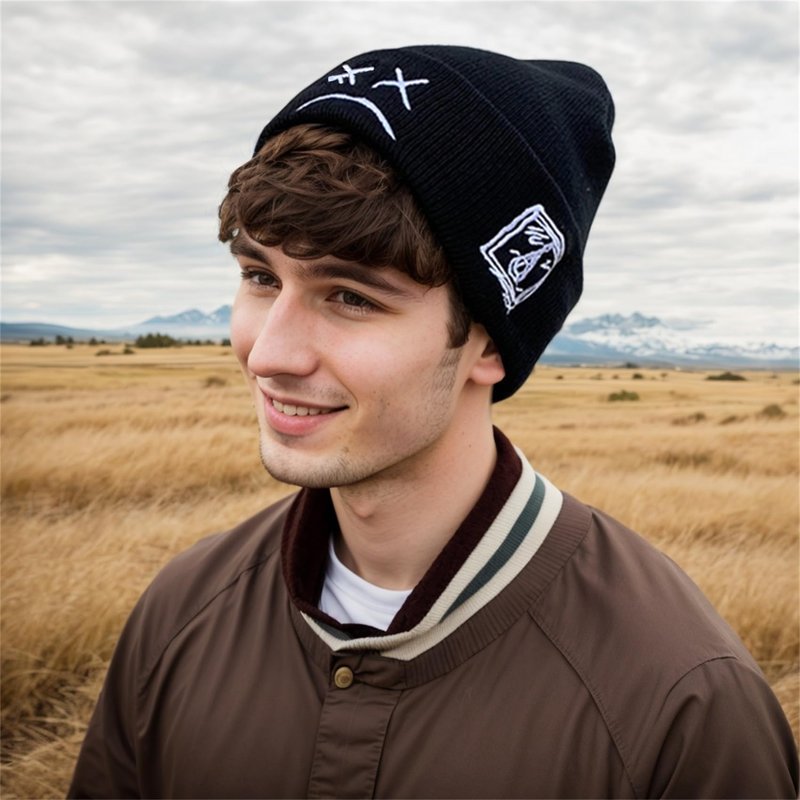 NNCEVM Fashion Beanie for Men Beanies Women,Warm Winter Hats for Men Embroidery Unisex Knit Hat Skull Cap(Black+White)