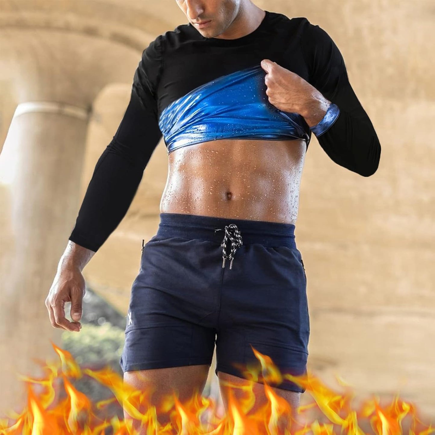 Men's Sauna Shirt - Long Sleeve Compression T-Shirt for Weight Loss | Body Shaper for Workout & Exercise