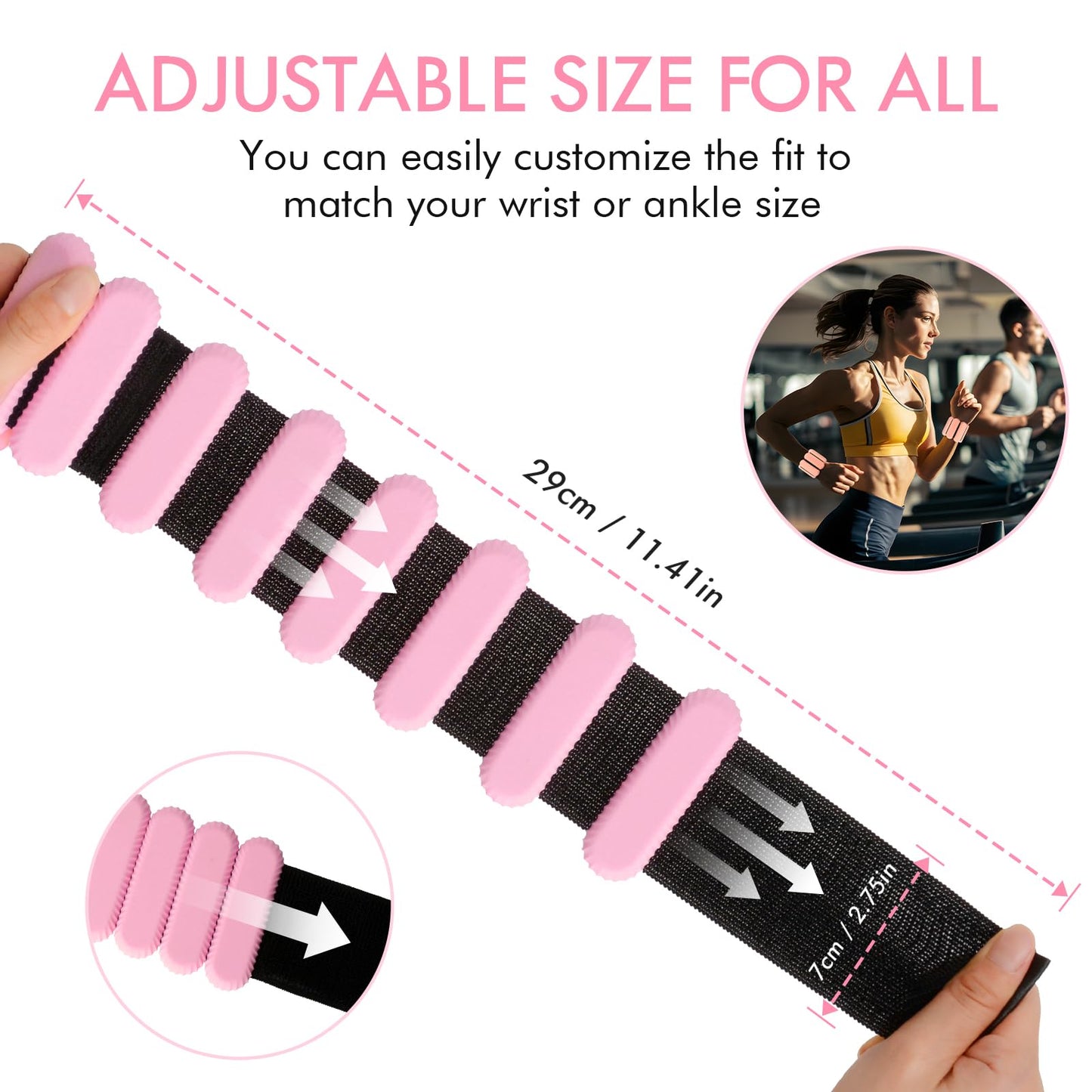 Wrist Ankle Weights for Women, Adjustable Ankle Weights Strength Training Silicone Bracelets Workout Wrist Ankle Weights for Men Women Yoga Running Dance Ankle Arm Leg Weights (2lb) (Pink)