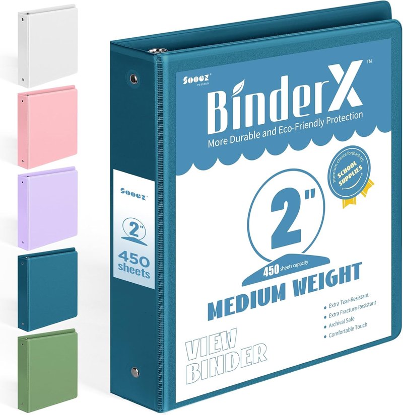 BinderX 2-Inch Extra Durable 3-Ring Binder - Customizable View Cover, Fits 450 Sheets | Navy Blue