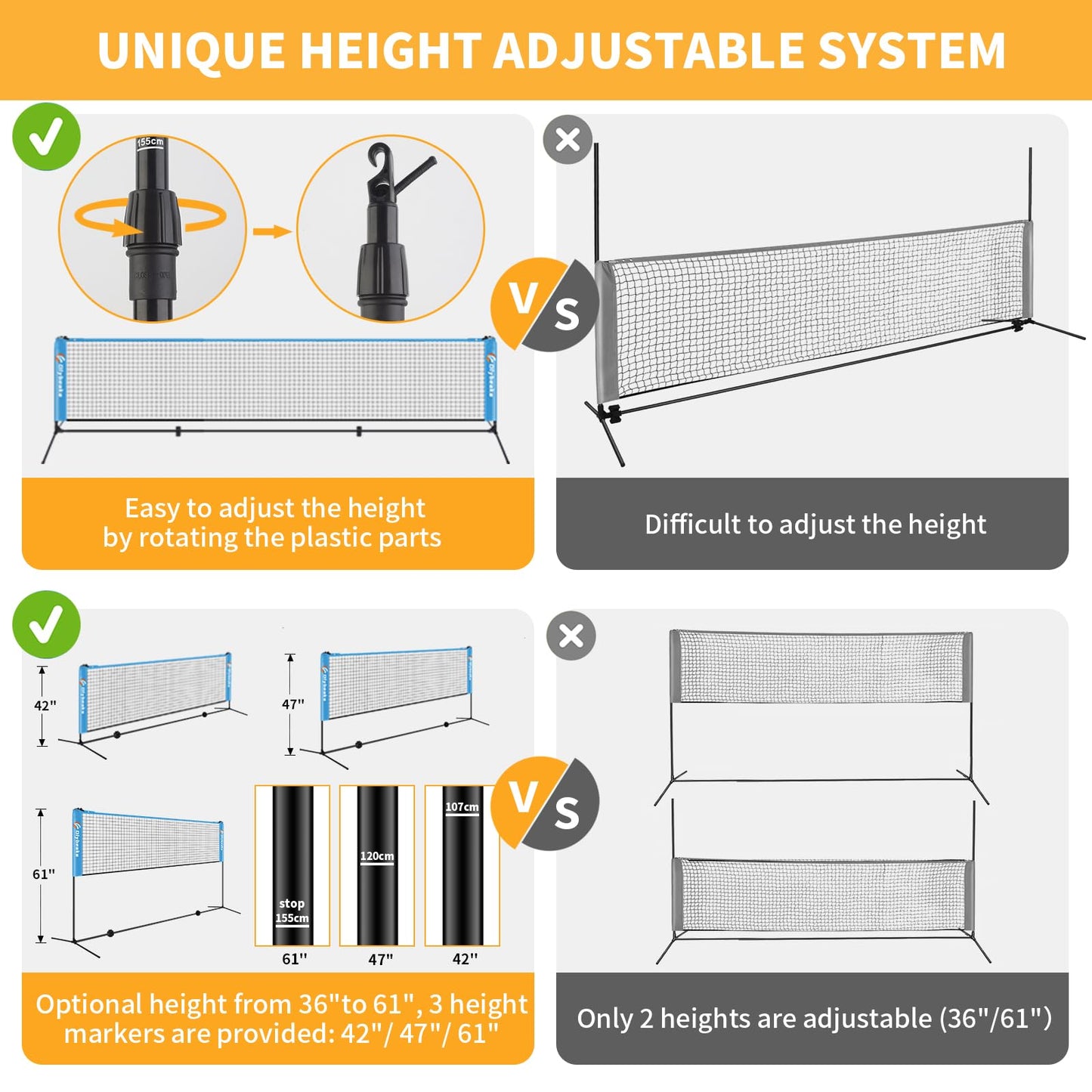 All-in-one Portable Badminton & Pickleball Net Set for Backyard Beach Driveway with Height Adjustable Poles, Durable Net, 2 Aluminum Badminton Rackets + 2 Pickleball Paddles