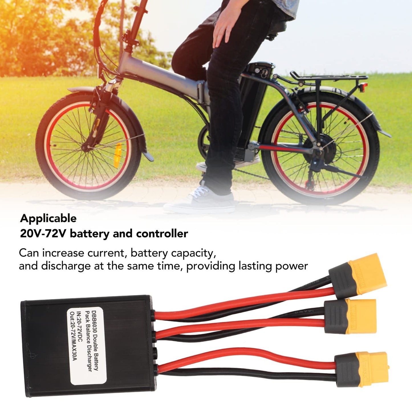 Sorandy Dual Battery Discharge Converter for E Bike, Parallel Battery Adapter for Increase The Capacity, Parallel Equalization Module XT60 Connector, Dual Battery Pack Switch 20V - 72V
