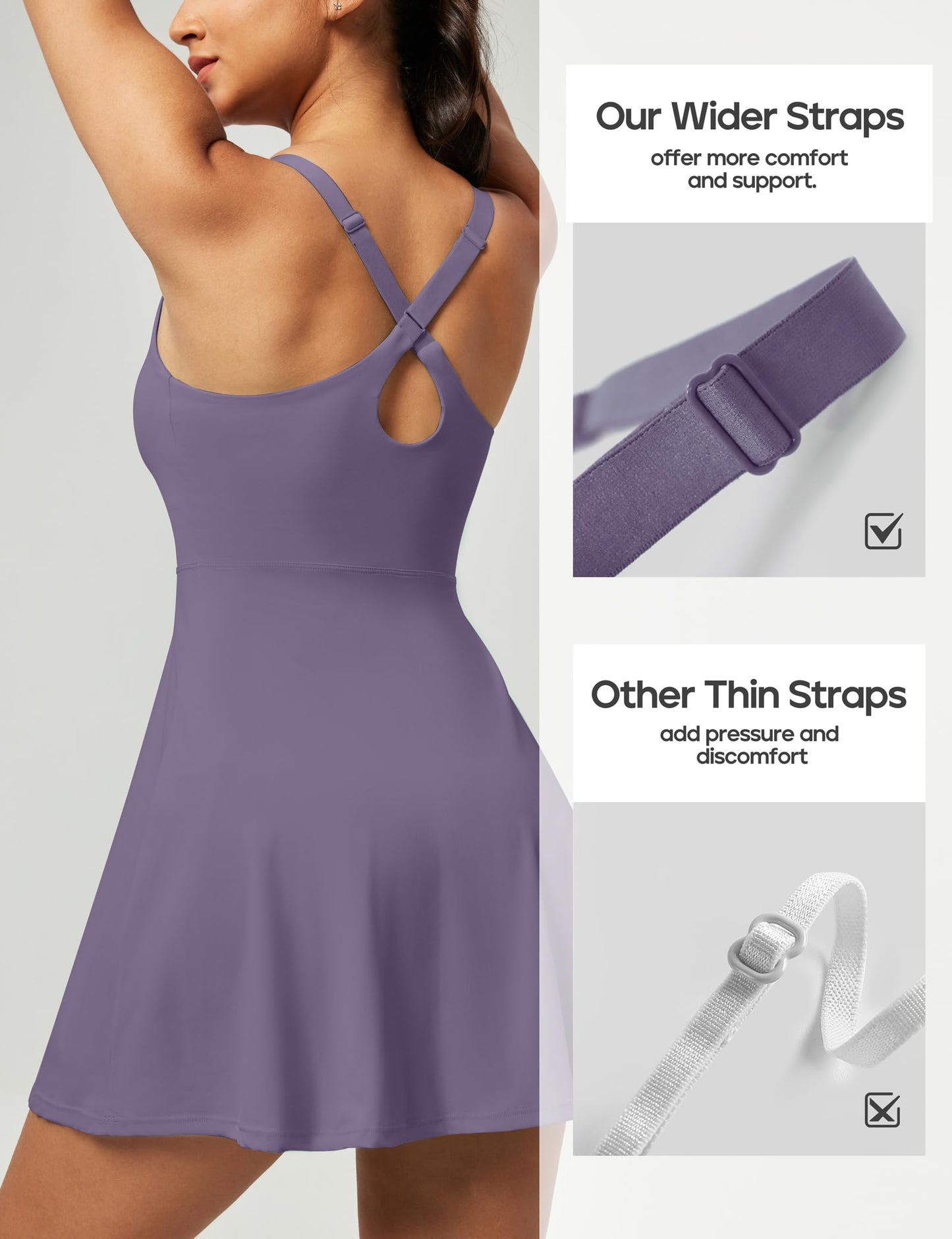 Heathyoga Tennis Dresses for Women Athletic Dress with Shorts Underneath Workout Dress with Pockets Summer Golf Outfits Mauve