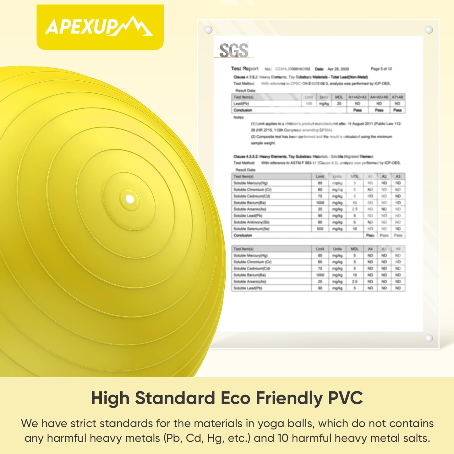 APEXUP Yoga Ball, 660 lbs Anti-Burst Exercise Ball with Pump, 5 Sizes (XXL(31"~34") 85cm, Yellow)