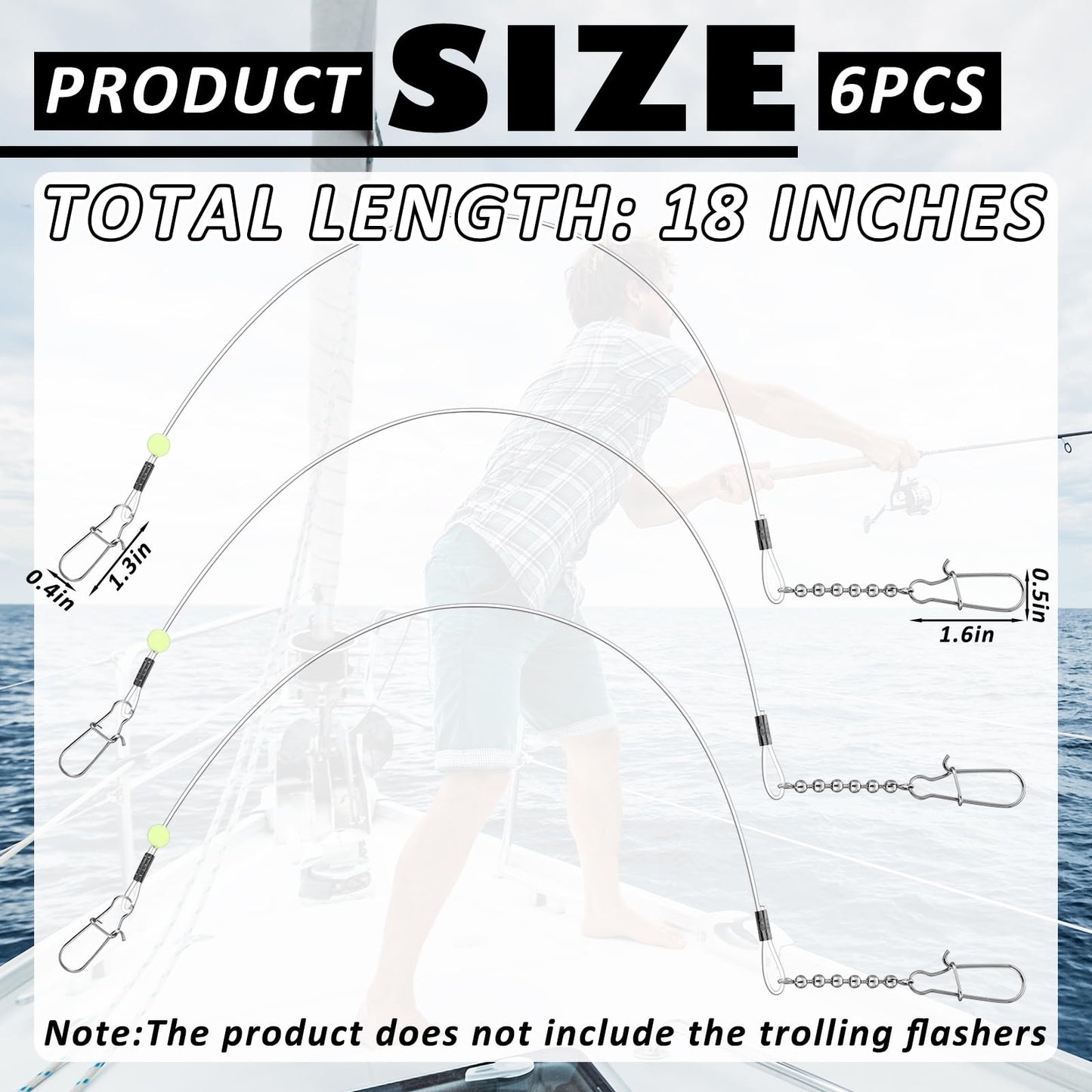 Threlaco 6 Pcs Trolling Bumper for Trolling Flashers Dodgers Fishing Leader Saltwater Leader Line Bottom Rigs Clear Nylon Surf Fishing Steel Tackle Rigs with Swivel Snaps Beads(18 Inch)