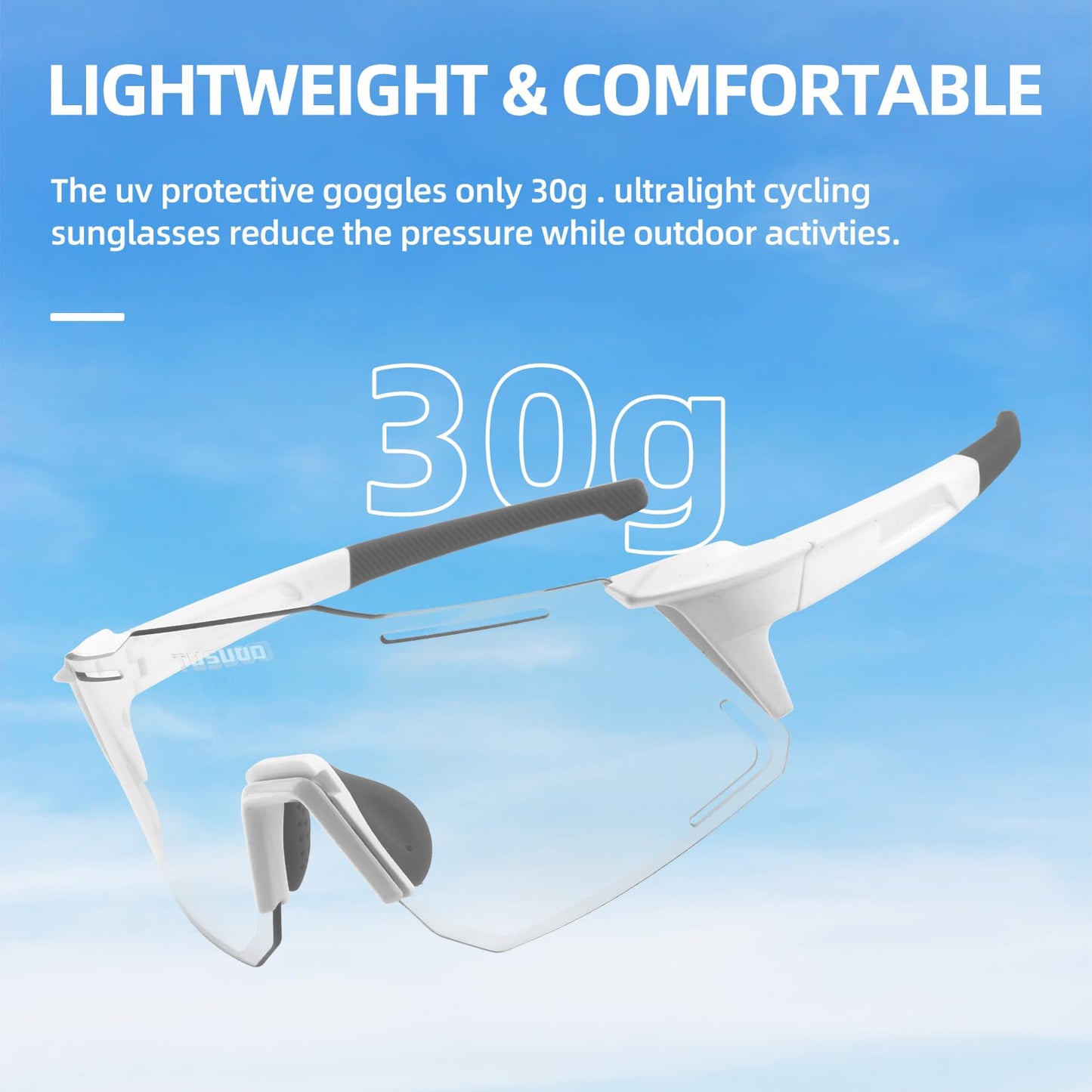 TOSUOD Fit Over Sunglasses for Cycling | Over Prescription Glasses | White Frame with Photochromic Lenses (Clear to Dark)