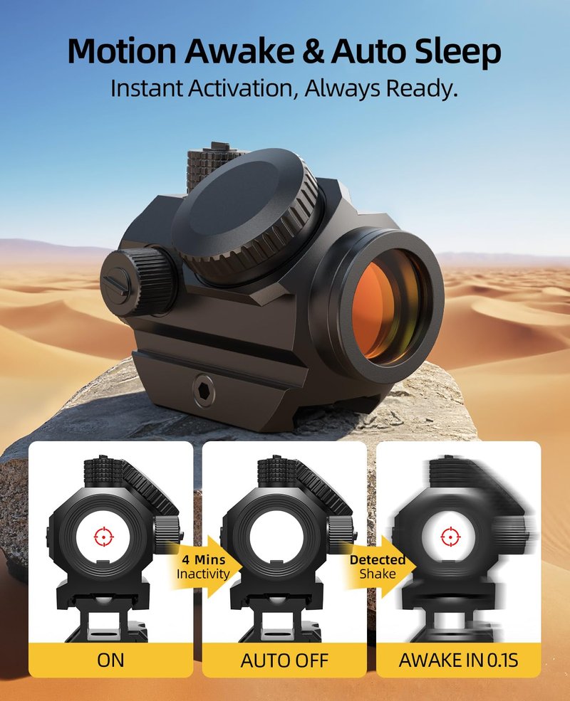 EZshoot 2 MOA Dot & 40 MOA Circle Red Dot Sight, Motion Awake Red Dot Scope, Multiple Reticle 1x20mm Compact Optics with Lower 1/3 Co-Witness Mount for 21mm Picatinny, 12 Brightness 20000H Runtime