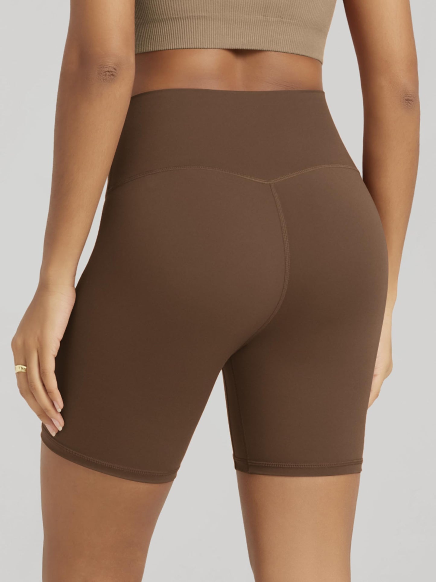 ODODOS Tummy Control Compression Shorts for Women, 6" Inseam High Waist Workout Biker Shorts with Inner Pocket, Brunette, Large