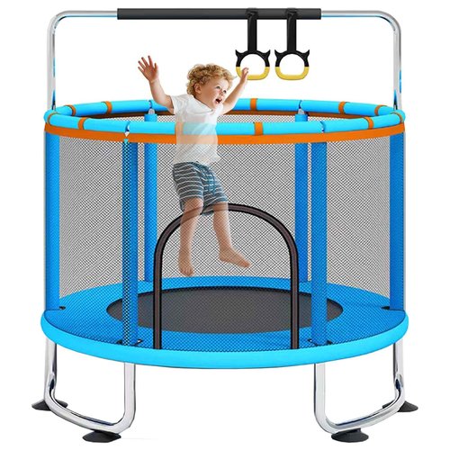 60'' Trampoline for Kids, 5FT Recreational Trampoline with Enclosure Net for Boys & Girls - Indoor/Outdoor Use (Blue)
