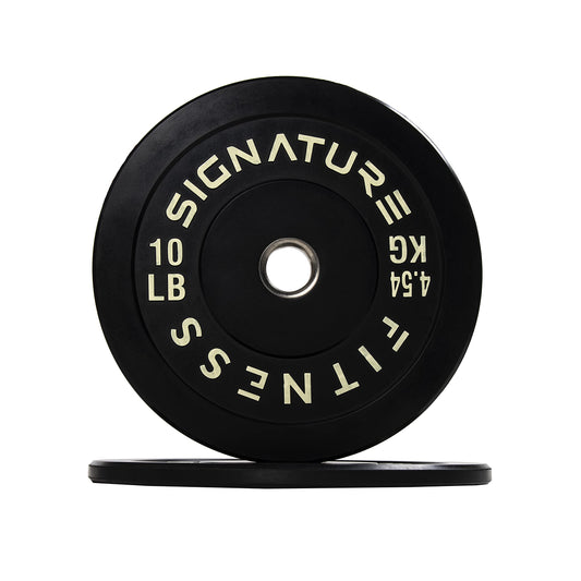 Signature Fitness 2" Olympic Bumper Plate Weight Plates with Steel Hub, 10LB Pair, Black