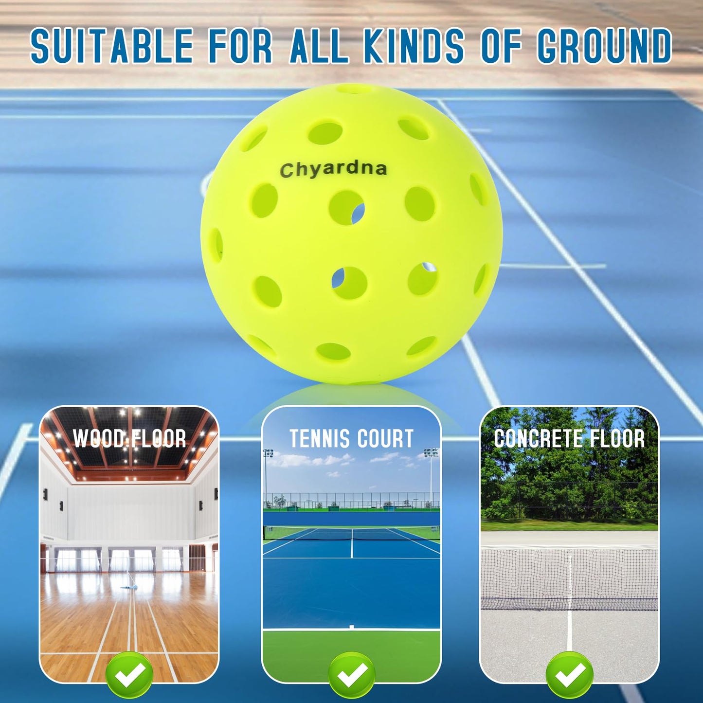 chyardna Outdoor Pickleball Balls |Meet USAPA Official Requirement | Perfectly Balanced,Durable (Green, 6)