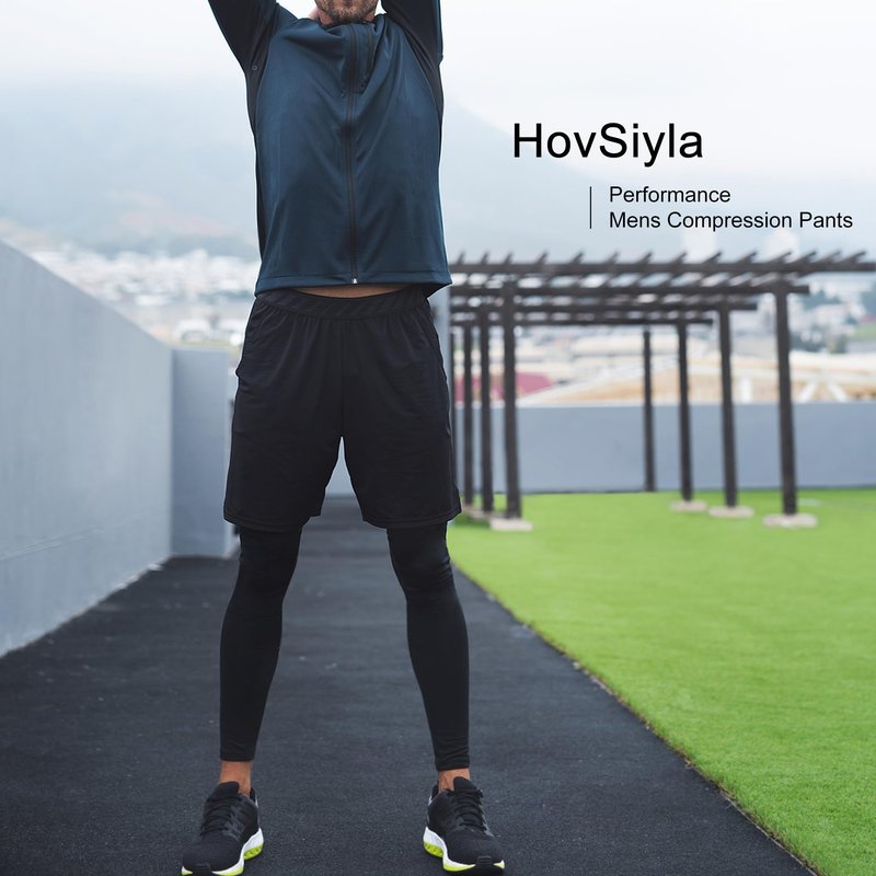 HovSiyla 4 Pack Mens Compression Pocket Athletic Pants Sports Performance Base Layer Wortout Running Tights Gym Spandex Leggings Black Large