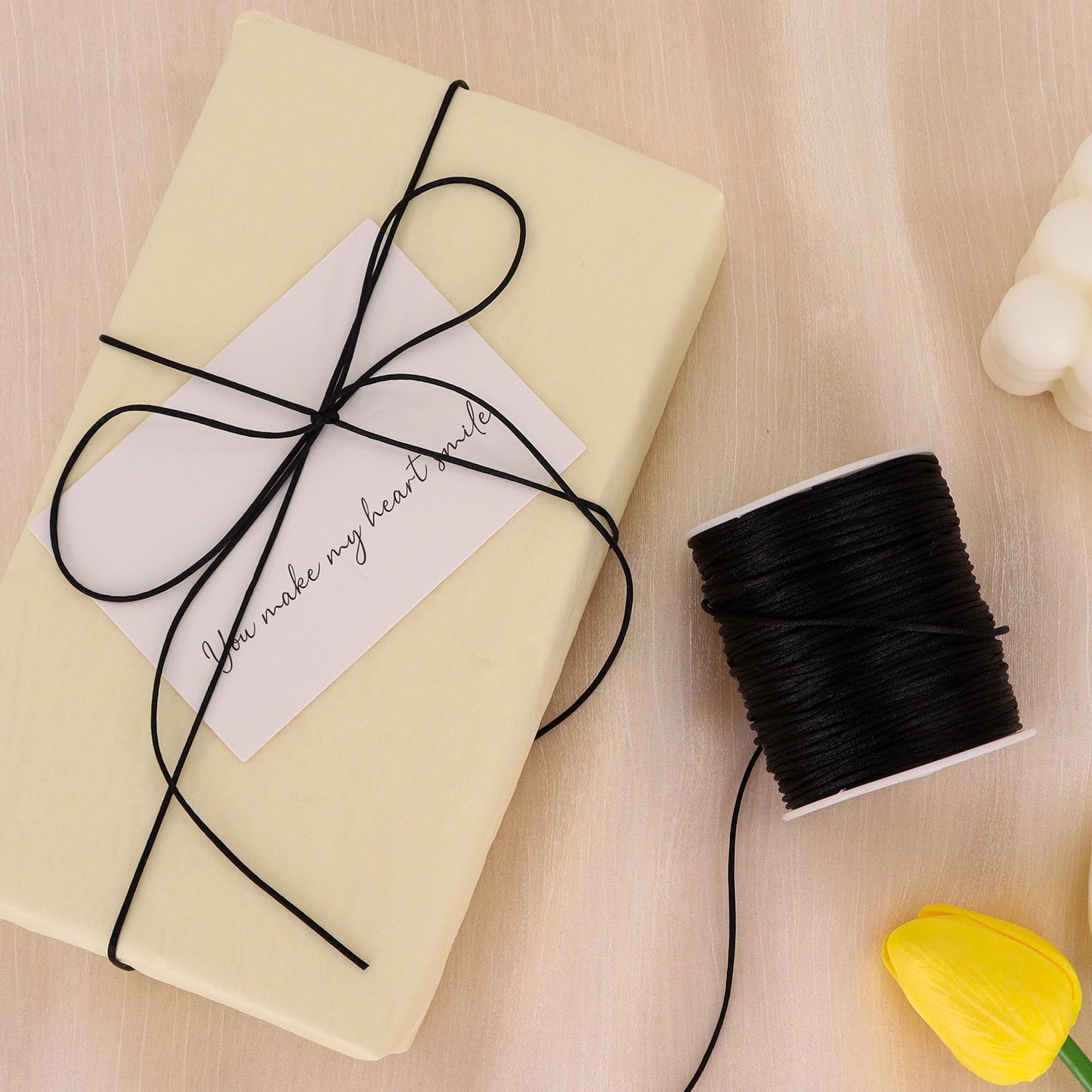 1.5MM 110 Yards Black Nylon Cord, Wind Chime Cord for Bracelet Necklace Jewelry Making, Nylon Satin String, Jewelry Thread Beading String for Crafts, Chinese Knotting