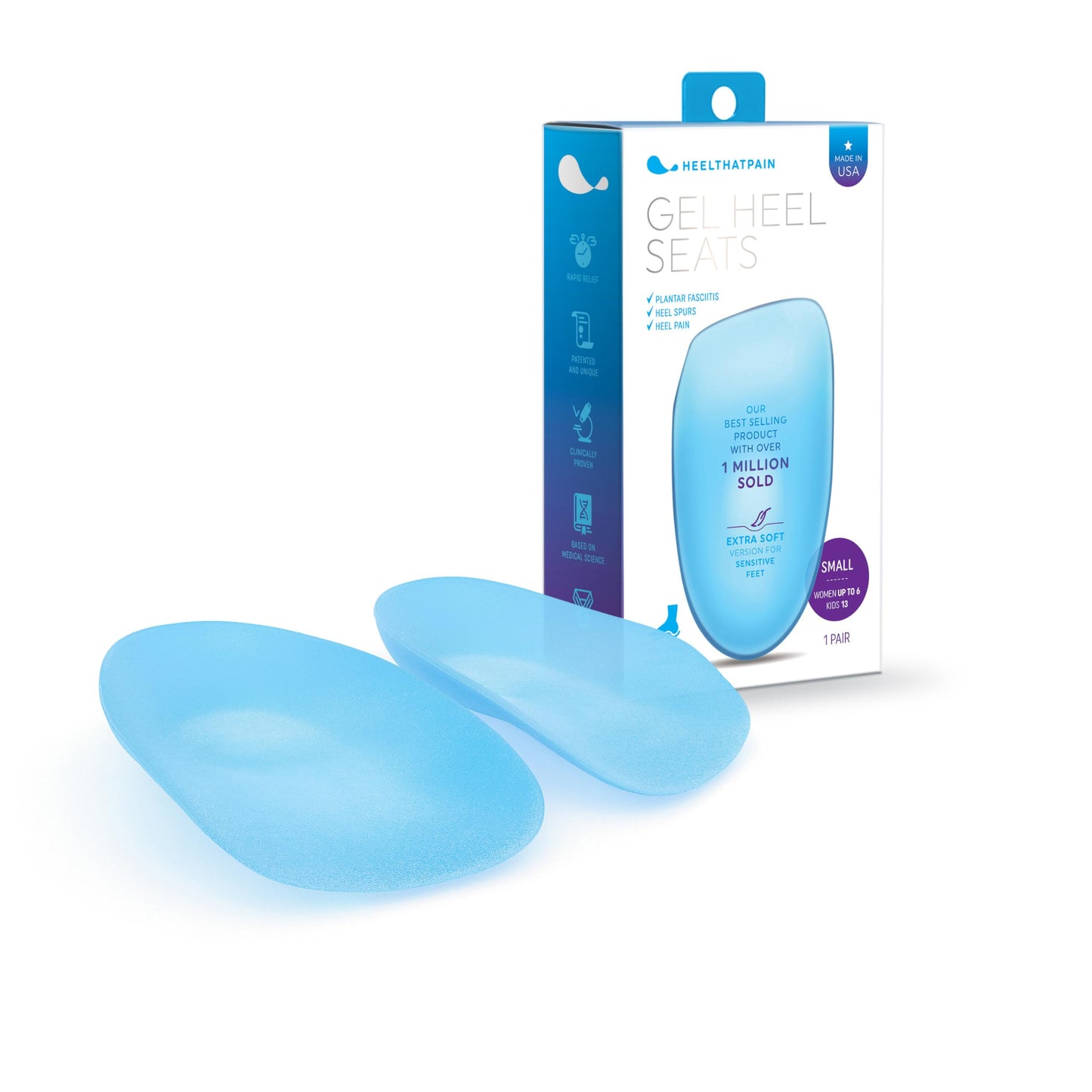 Heel That Pain® Gel Heel Seats® Insoles for Plantar Fasciitis, Heel Pain, and Heel Spurs - Patented Fascia-Bar® Orthotic Heel Cups - Soft Gel, Medium (Women's 6.5-10, Men's 5-8)