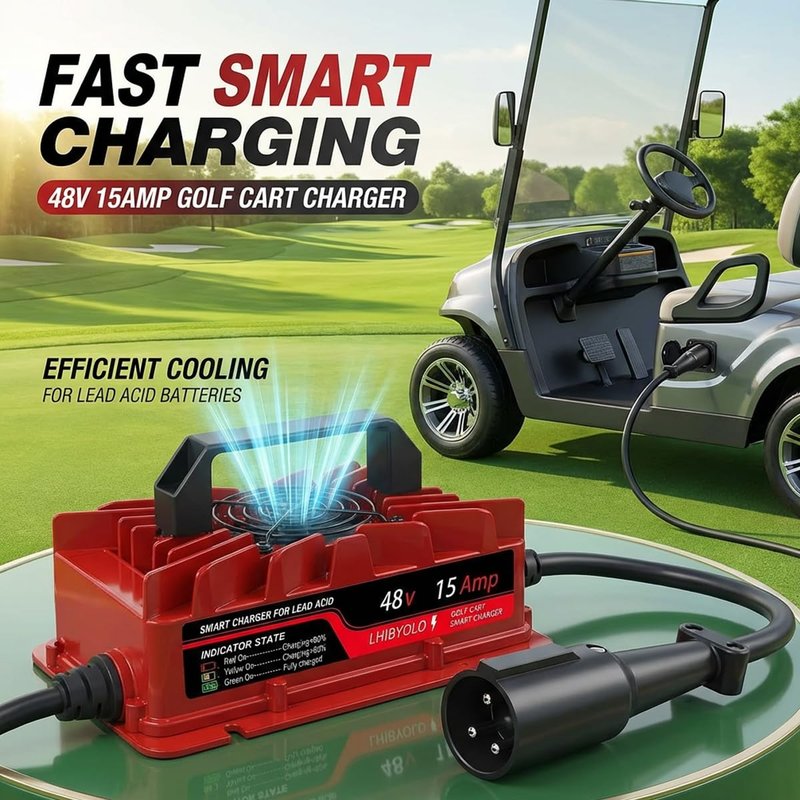 LHIBYOLO 48V Golf Carts Battery Charger for 15 AMP EZGO RXV & TXT, 4-6 Hours Full Charger, Club Car Charger 48 Volt,with 2008-Present EZGO RXV & 2014-Present TXT (48V 15A Club Car)
