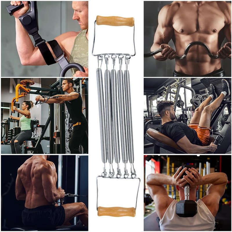 Sunicon Chest Expander, 13-66lb Adjustable Bands Strength Trainer Arm Pull Bar Arm Muscle Exerciser with 5 Removable Spring for Home Fitness Muscle Training Body Building