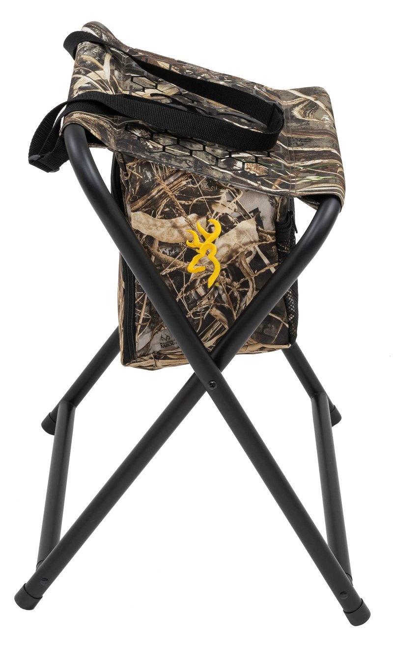Browning SteadyReady Hunting Chair - Compact and Foldable Steel Frame Stool with Exra-Wide Angled Anti-Slip Seat and Realtree Max-7 Camo Pattern, Realtree Max-7