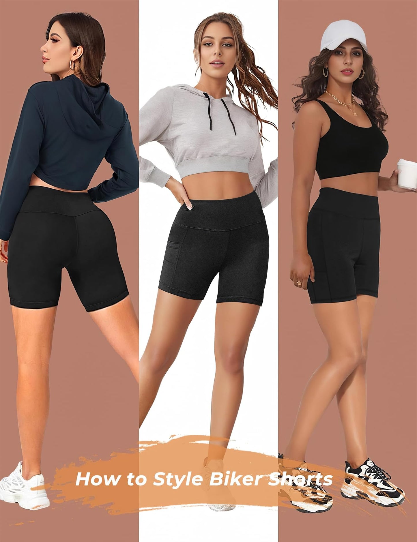Buauty Biker Shorts Women with Pocket, 5 Inch High Waisted Pull-On Tummy Control Stretch Workout Yoga Shorts for Gym