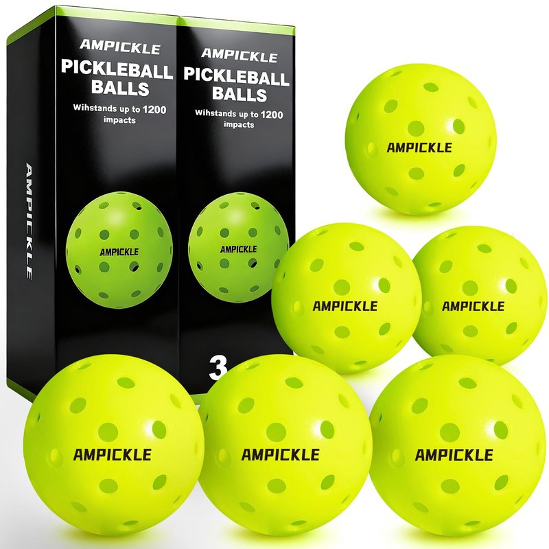 AMPICKLE Pickleball Balls，Withstands up to 1000 impacts， Crack-Resistant，40 Holes Outdoor Pickle Balls Set USAPA Official Standard，Pickle Ball for Tournament Play，3 Pack/6 Pack/12 Pack (6 Count)