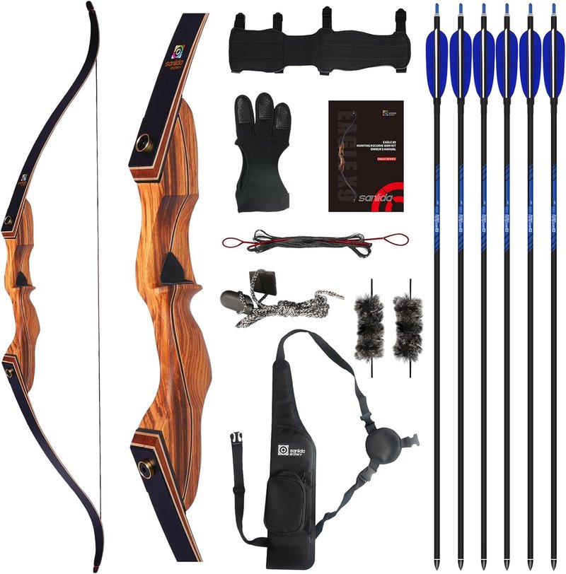 Sanlida Eagle X9 Recurve Bow Set - 58-Inch Wooden Takedown Bow for Adults | 25-60 Lbs, Perfect for Hunting and Practice