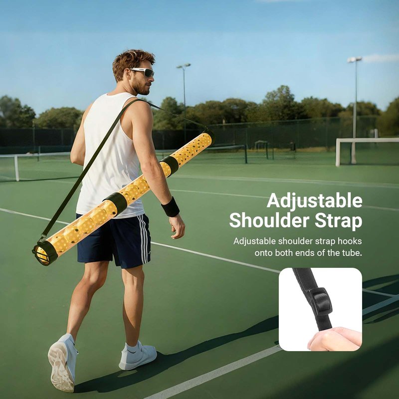 NEEWER Ball Retriever Tube Hopper for 18 Tennis Balls & 15 Pickleballs, Detachable 3 Section No Bending Pickup Picker Upper Collector with Stopper & Shoulder Strap, Orange, TB02Z