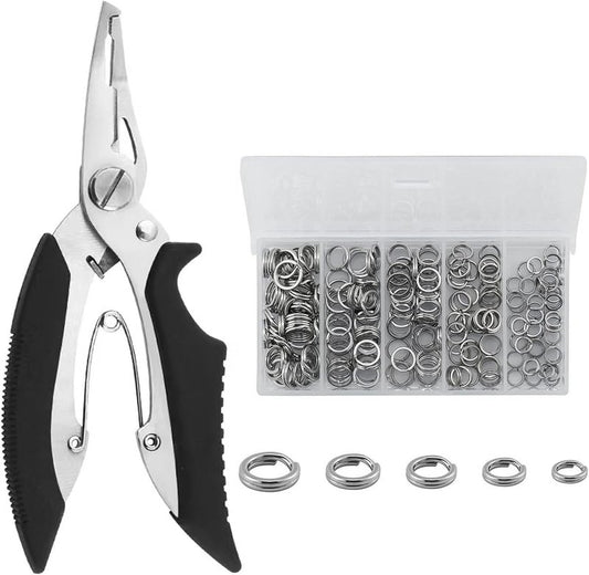 Fishing Stainless Steel Split Rings Set - 201pcs with 5 Sizes & Durable Plier Tool Kit