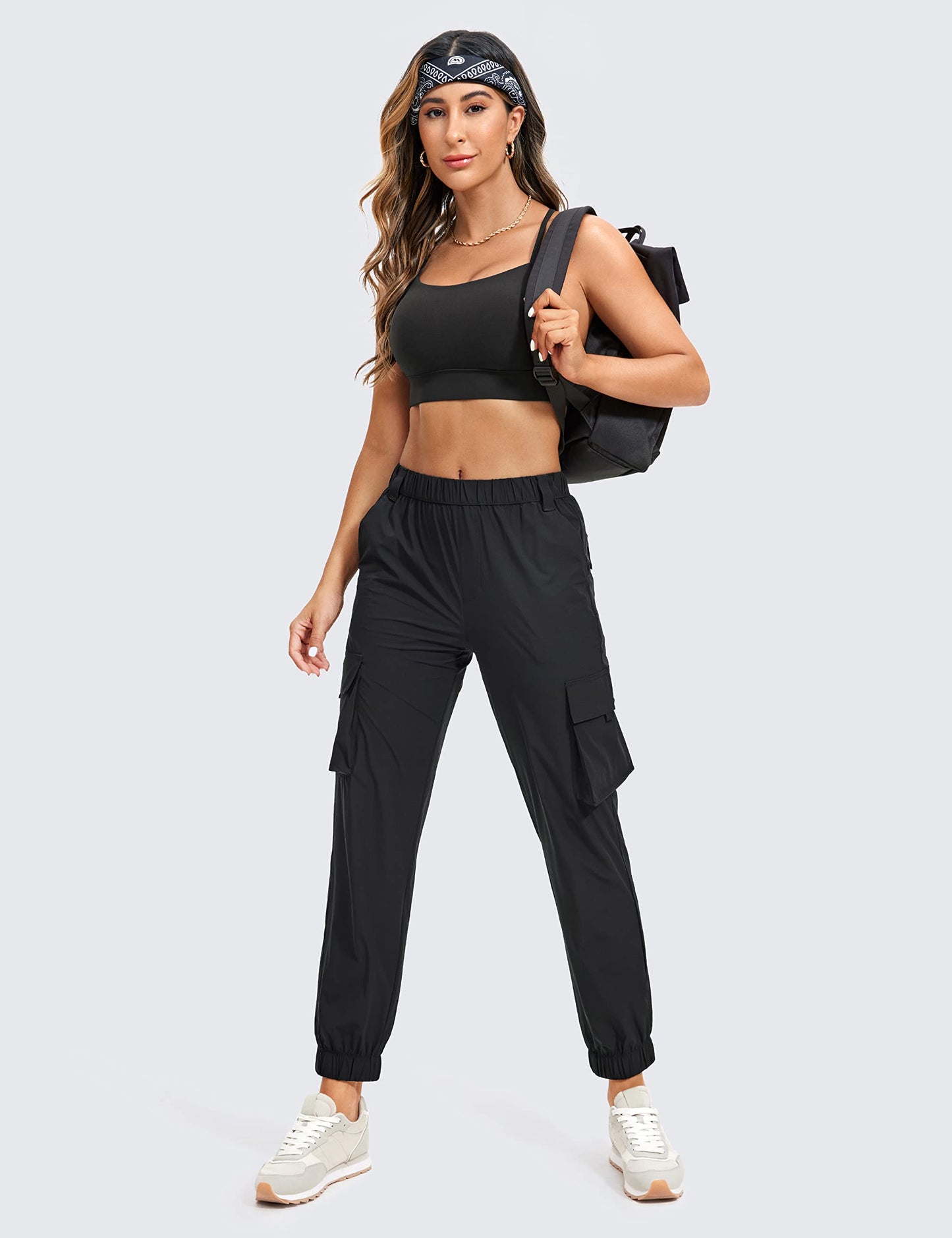 CRZ YOGA Butterluxe Womens Y-Back Racerback Sports Bra - Spaghetti Straps Wireless Scoop Neck Athletic Padded Yoga Tops Black Medium