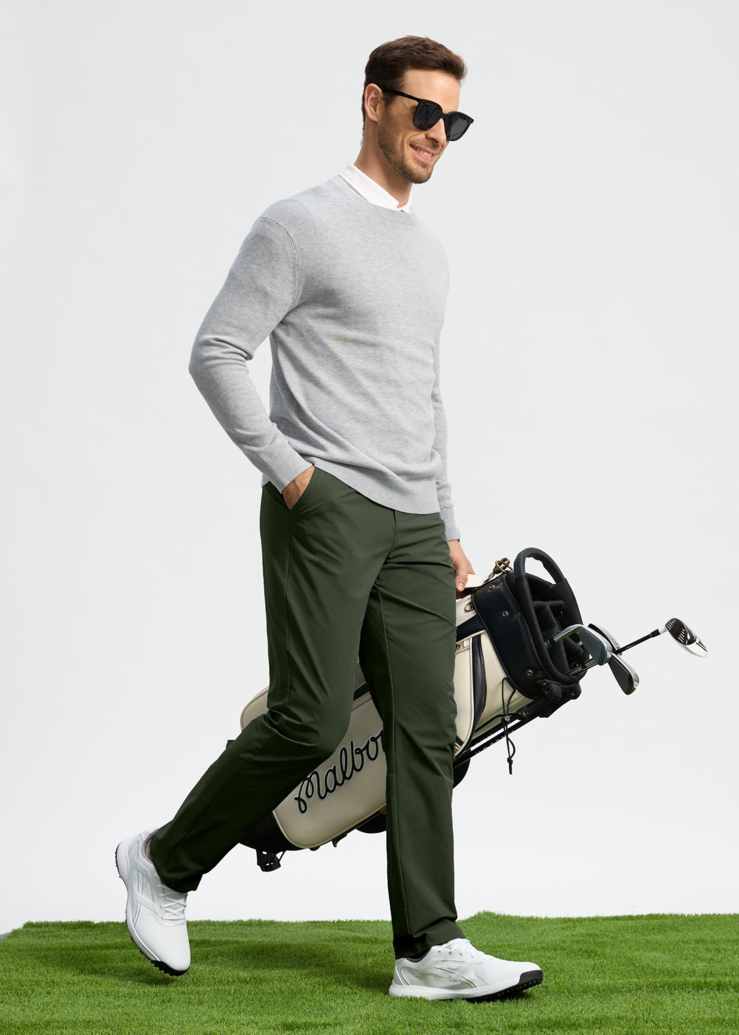 Pudolla Men's Golf Pants Mens Dress Pants Stretch Work Pants 30 Lightweight Quick Dry Slacks Casual Trousers with Pockets(Army Green 38Wx30L)