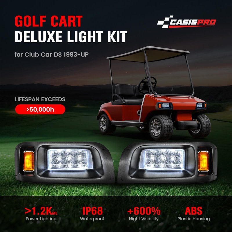 CASISPRO 12V Golf Cart Light Kit for Club Car DS 1993-UP, Street Legal LED Headlight Taillight Kit with Wiring Harness