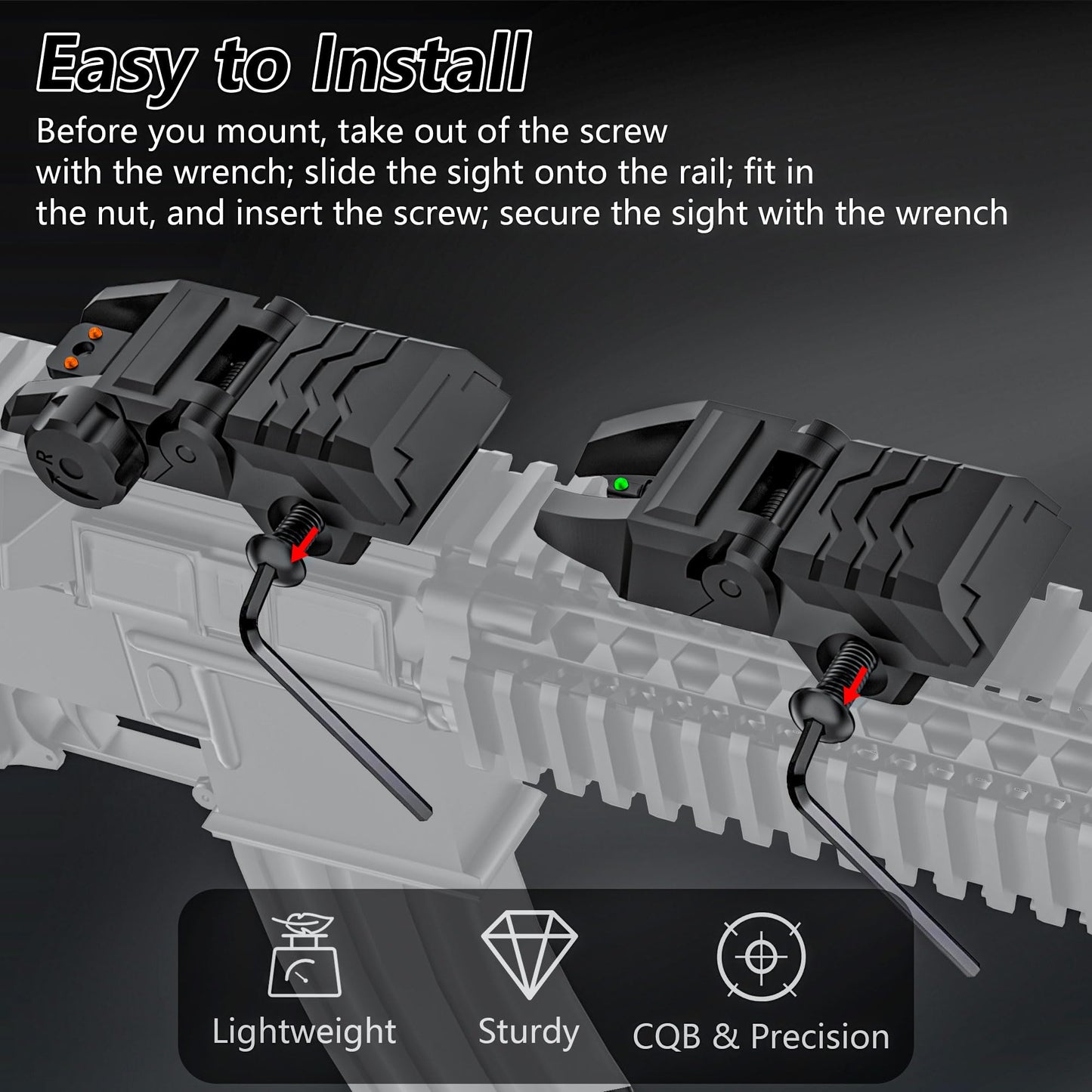 JORMIX Folding Fiber Optic Sights Flip Up Sights Front and Rear Back up Sights for Picatinny Weaver Rails with Red Green Full Dots Polymer (Front Green+Back Red)