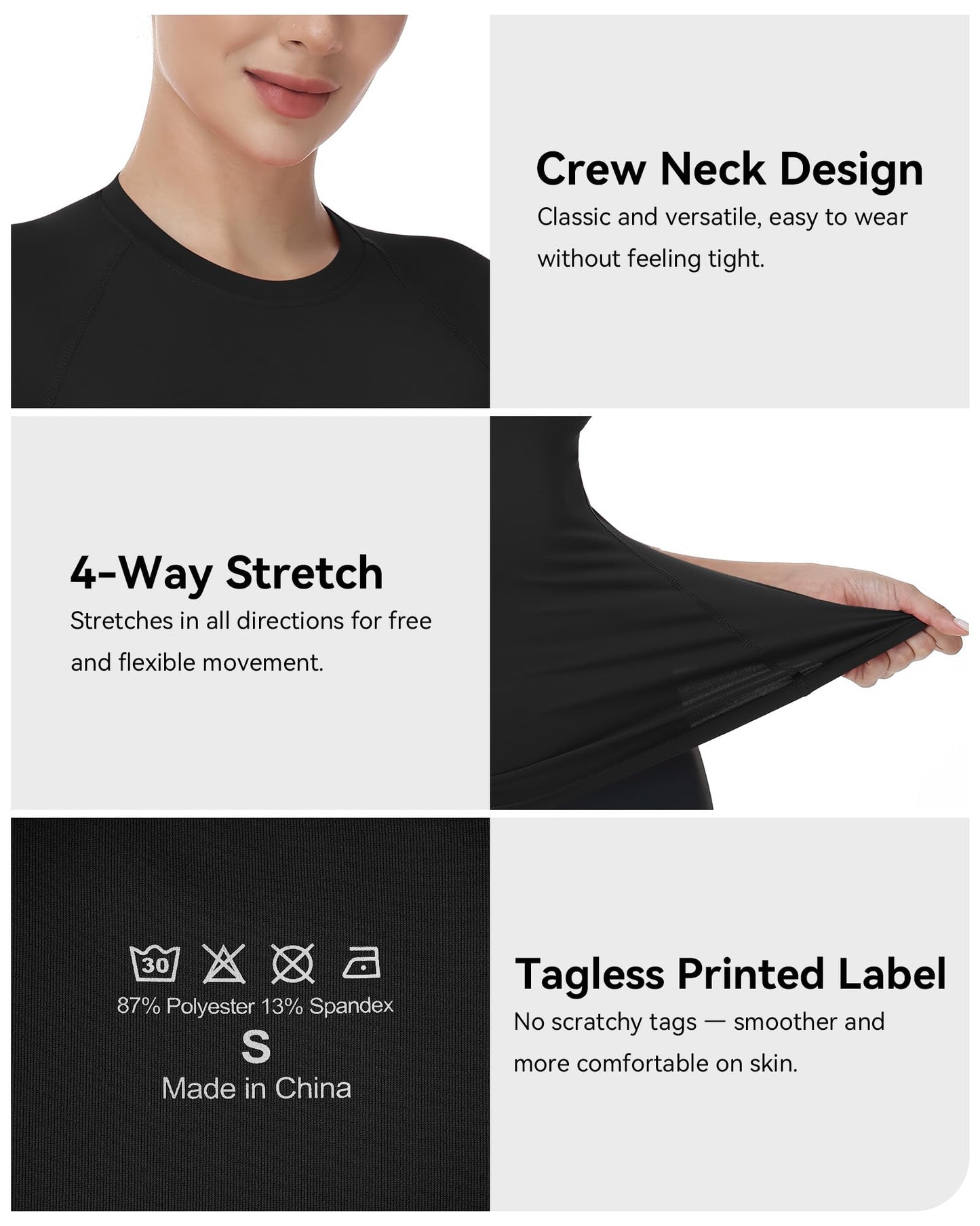 Runhit Compression Shirts Woman Workout Gym T Shirts Short Sleeve Athletic Tops Moisture Wicking Undershirts for Running Yoga Black S