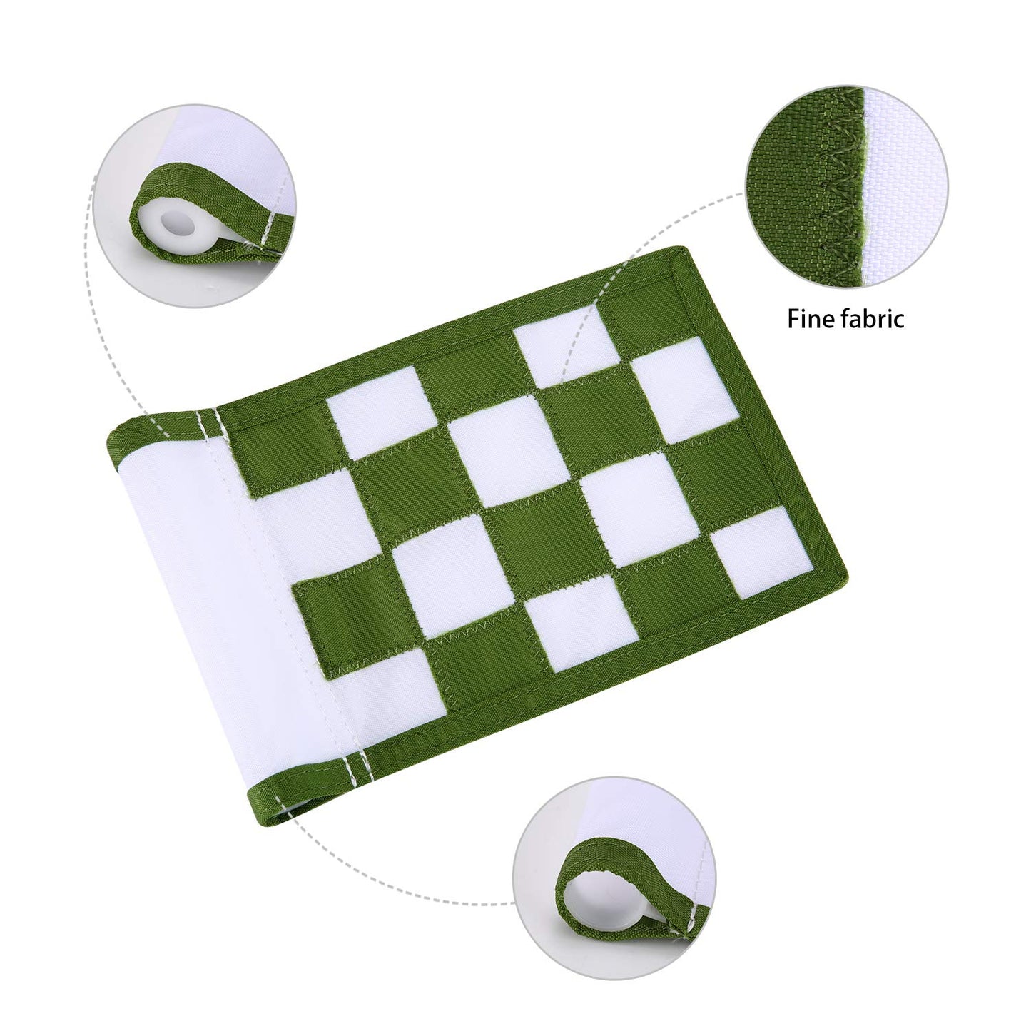 Nylon Golf Putting Green Flags - Solid & Checkered, Indoor/Outdoor, Portable Target Flags, 8.7"x6" (White-Green)