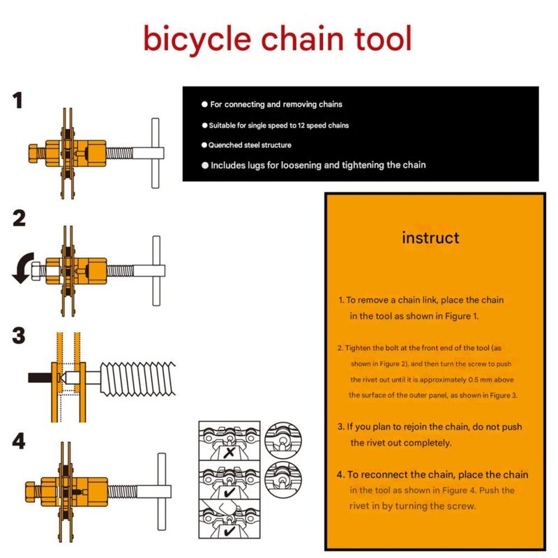kimairy Bike Chain Breaker Tool Set, 1-13 Speed Chain Breaker with Comfort Grip Handle, Heavy-Duty Alloy Steel with Spare Pins, Chain Wear Gauge (Chain Breaker Set)