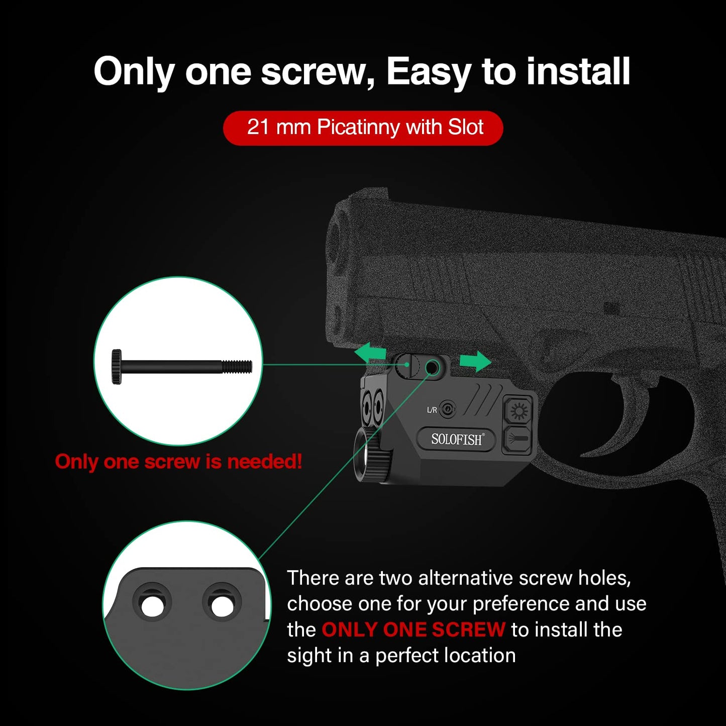 Solofish Pistol Laser Light Combo Red Green Laser Beams for Guns with Weaponlight Tactical Strobe Handgun Lights Laser Sight Compatible with Glock 19 Accessories