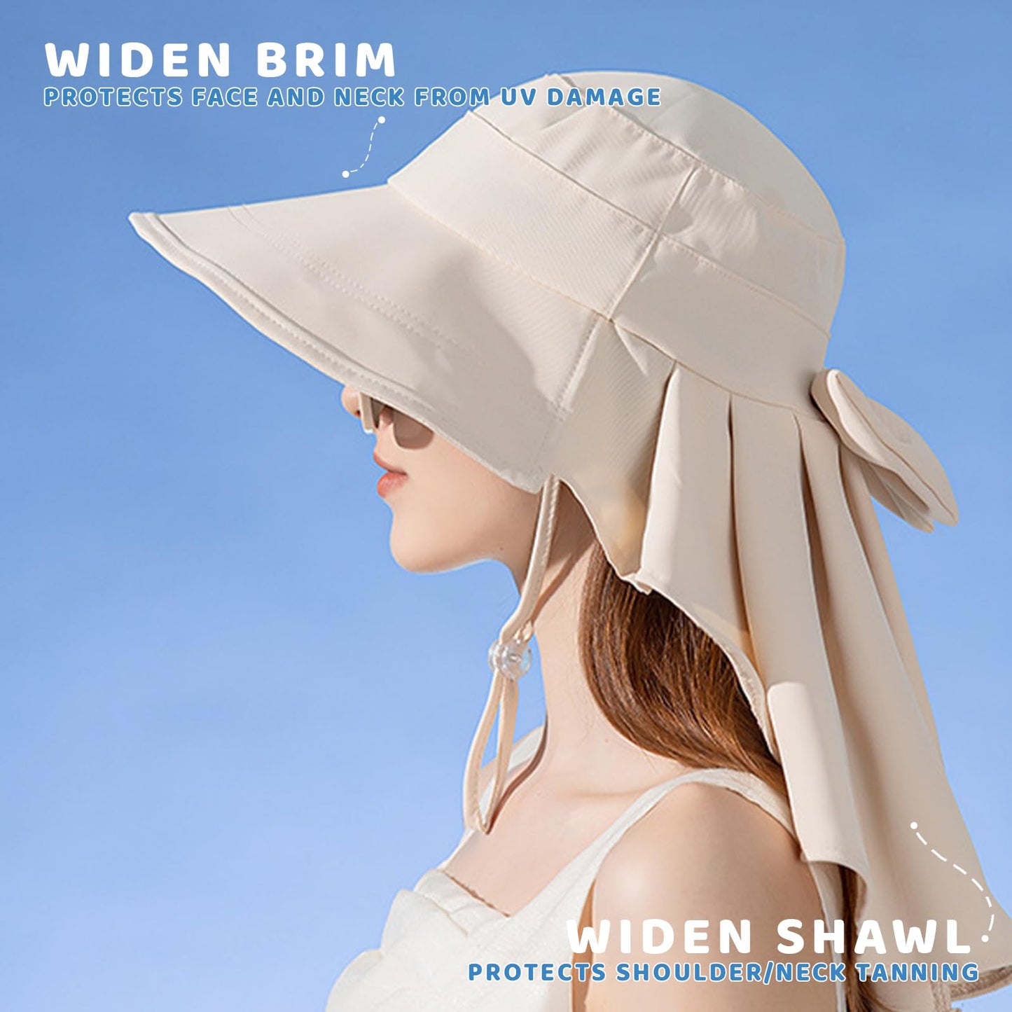 Chasenew Summer Sun Hat Neck Flap Cover UV Protection Wide Brim Fishing Hiking Hat Foldable Women Ponytail Safari Beach Outdoor Cyan