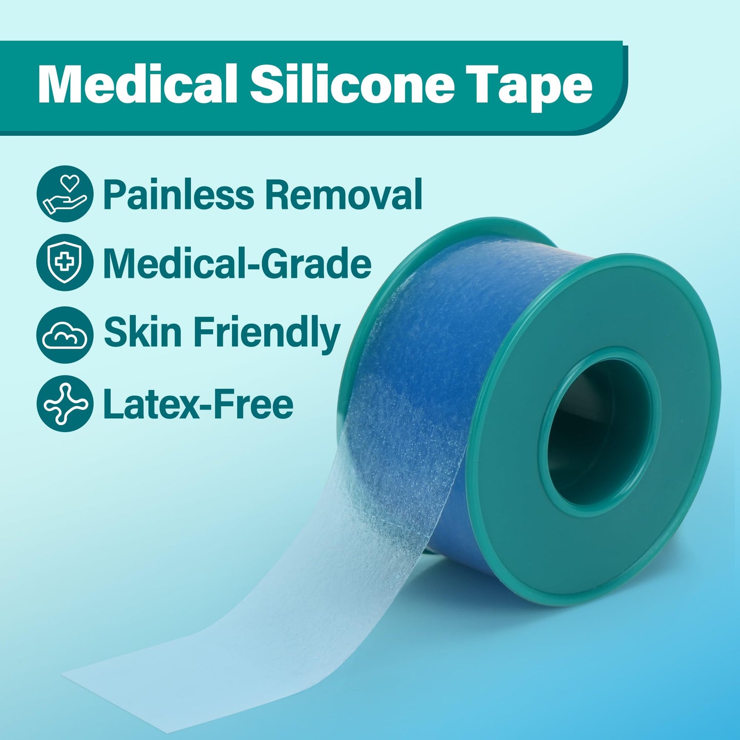 LotFancy Medical Silicone Tape, 2Rolls 1”×5.5 Yds, Waterproof Adhesive Surgical Tape, Soft Skin Tapes for First Aid, Wound, Bandage and Sensitive Skin