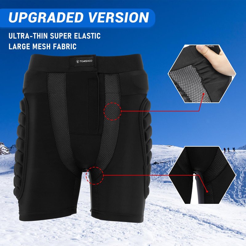 TOMSHOO Hip Protection Pads Shorts Upgrade Hip Pads 3D EVA Hip Protection Pad for Snowboard,Skate and Ski