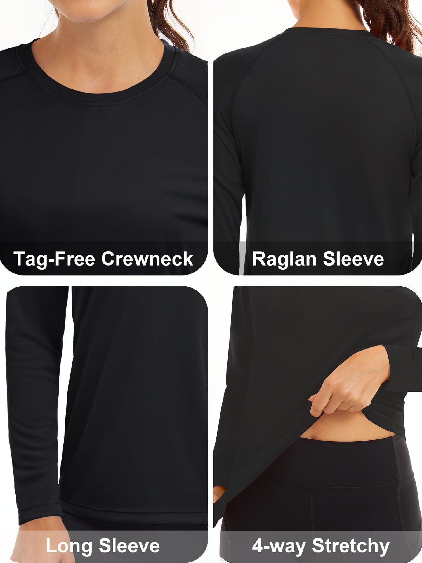 MAGCOMSEN Women's UPF 50+ SPF Long Sleeve Swim Shirt, Fishing & Hiking Rash Guard - Black