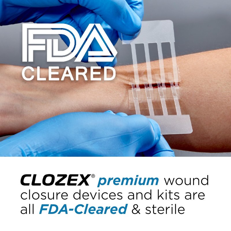Clozex Emergency Laceration Kit - Repair Wounds Without Stitches, Skin Closure Device for a Wound Up to 1 1/2 Inches Length. Complete Kit to Clean, Close, & Cover Wounds