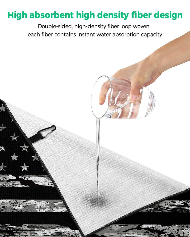 American Flag Golf Towels 24x16in, Decorative Cloth Towel, Absorbent Quick Dry Microfiber Golf Towel Sports Towel 24"x16", Clip On Golf Towel with Carabiner, Independence Day Black Camouflage Flag